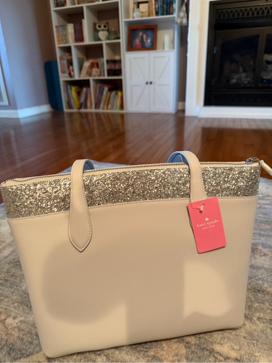 kate spade Handbags - kate spade Cream Tote with Silver Glitter Trim